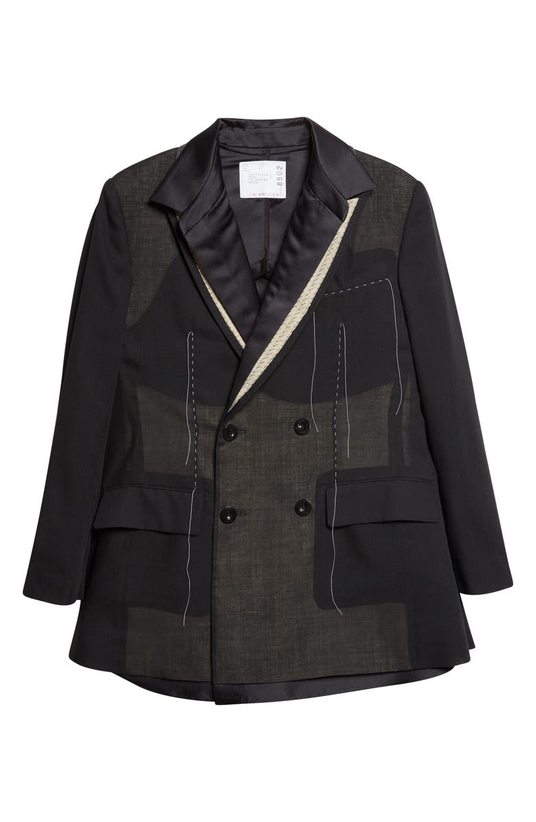 Sacai Mixed Media Suiting & Organza Jacket with Bib Inset, Main, color, Black