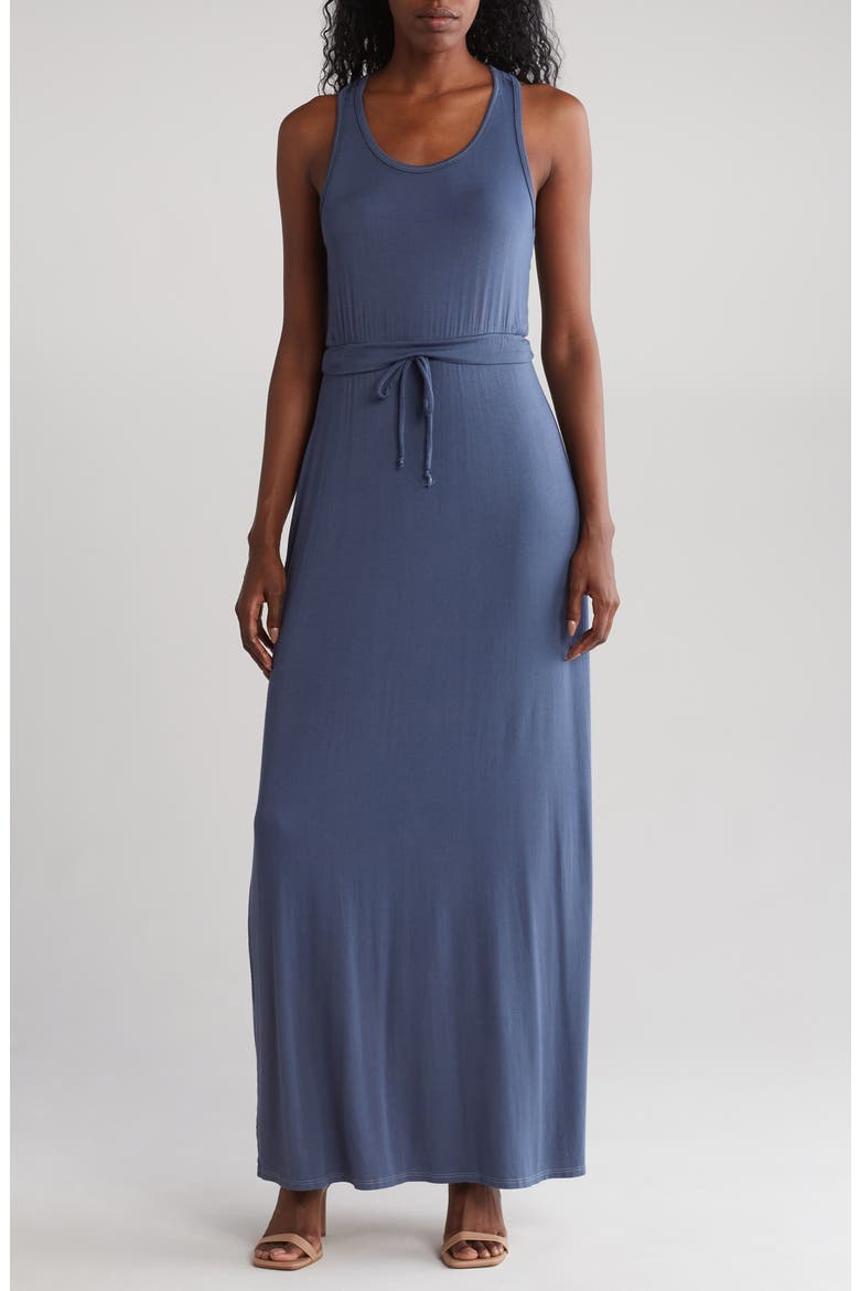 Drawcord Waist Maxi Dress, Main, color, NAVY