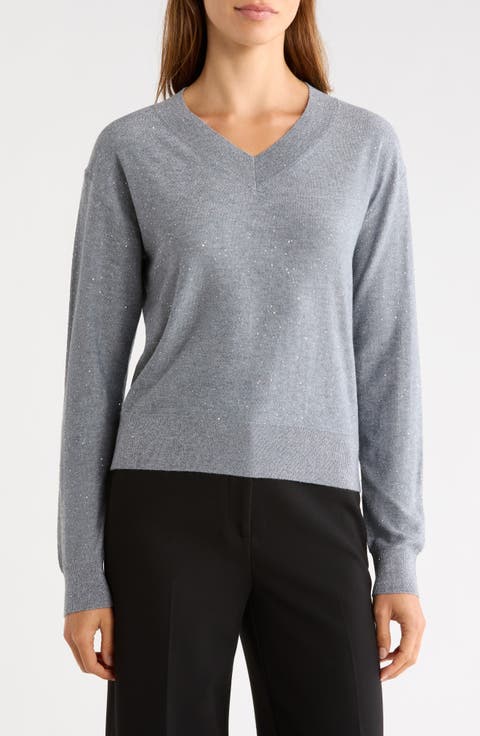 Sequin V-Neck Sweater