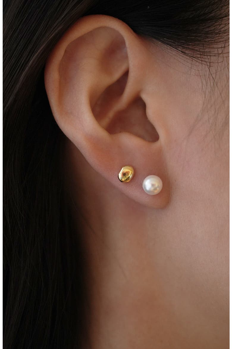 Freshwater Pearl & Round Stud Earrings Set, Alternate, color, GOLD