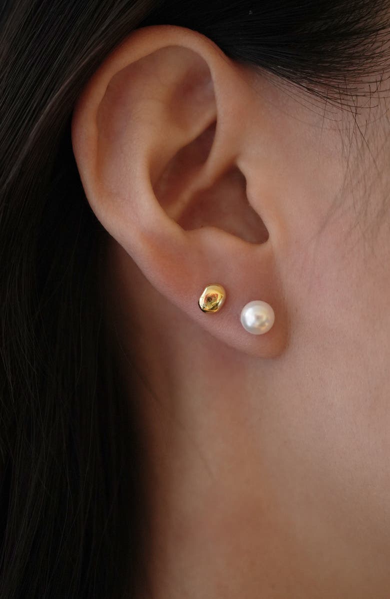 Argento Vivo Sterling Silver Freshwater Pearl & Round Stud Earrings Set, Alternate, color, Gold