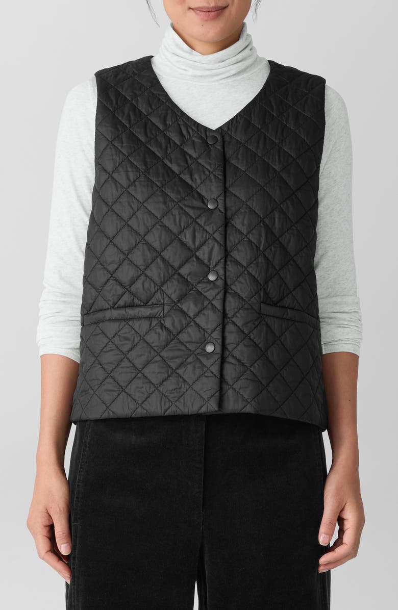 Eileen Fisher V-Neck Quilted Vest, Main, color, Black