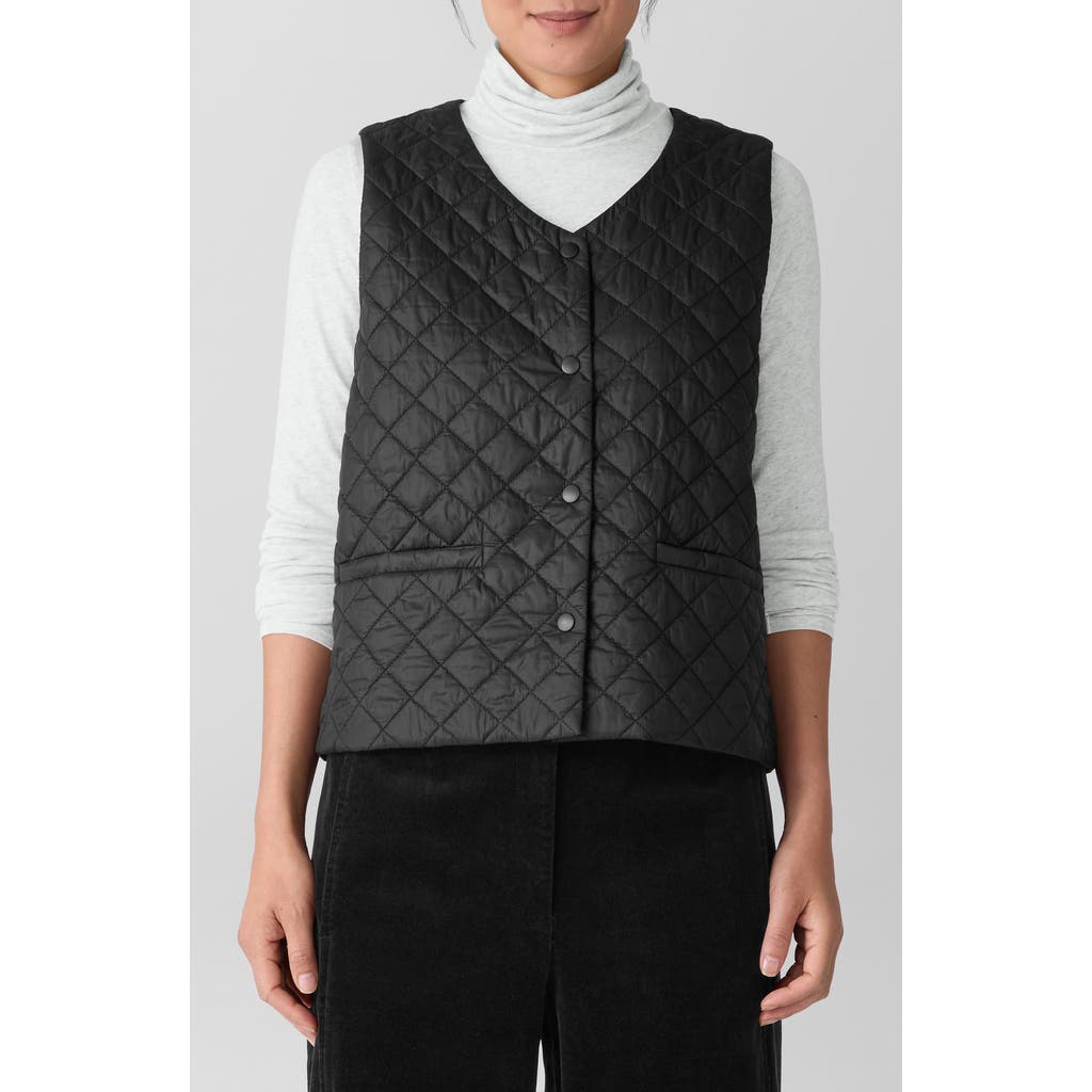 Eileen Fisher V-neck Quilted Vest In Black