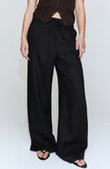 MANGO Wide Leg Button Detail Linen Pants
