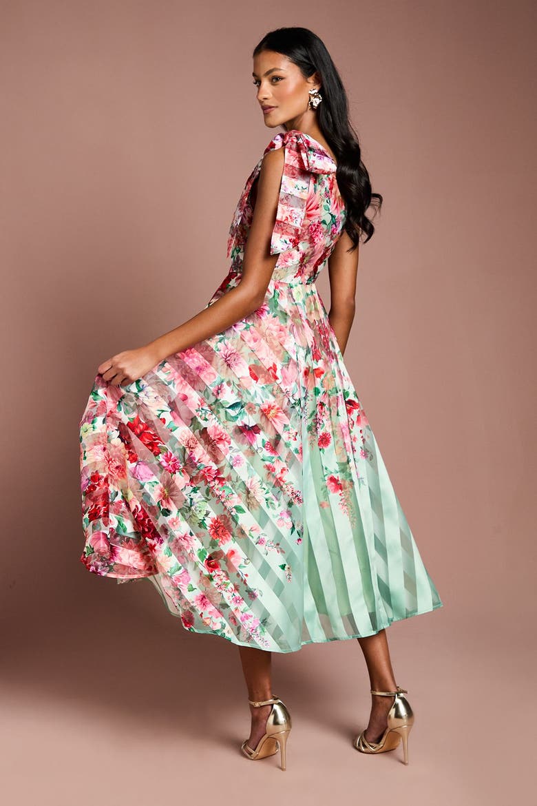Petite Organza One Shoulder Midi Dress, Alternate, color, Sage
