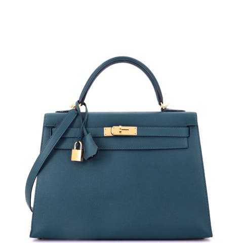 Kelly Handbag Blue Epsom with Gold Hardware 32