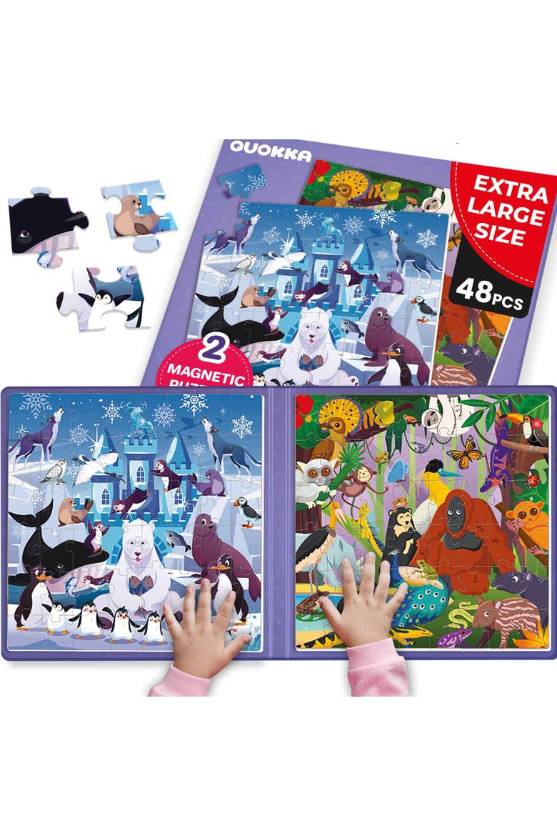 Magnetic Jigsaw Puzzle Set - 2x48 Piece, Main, color, Polar & Jungle