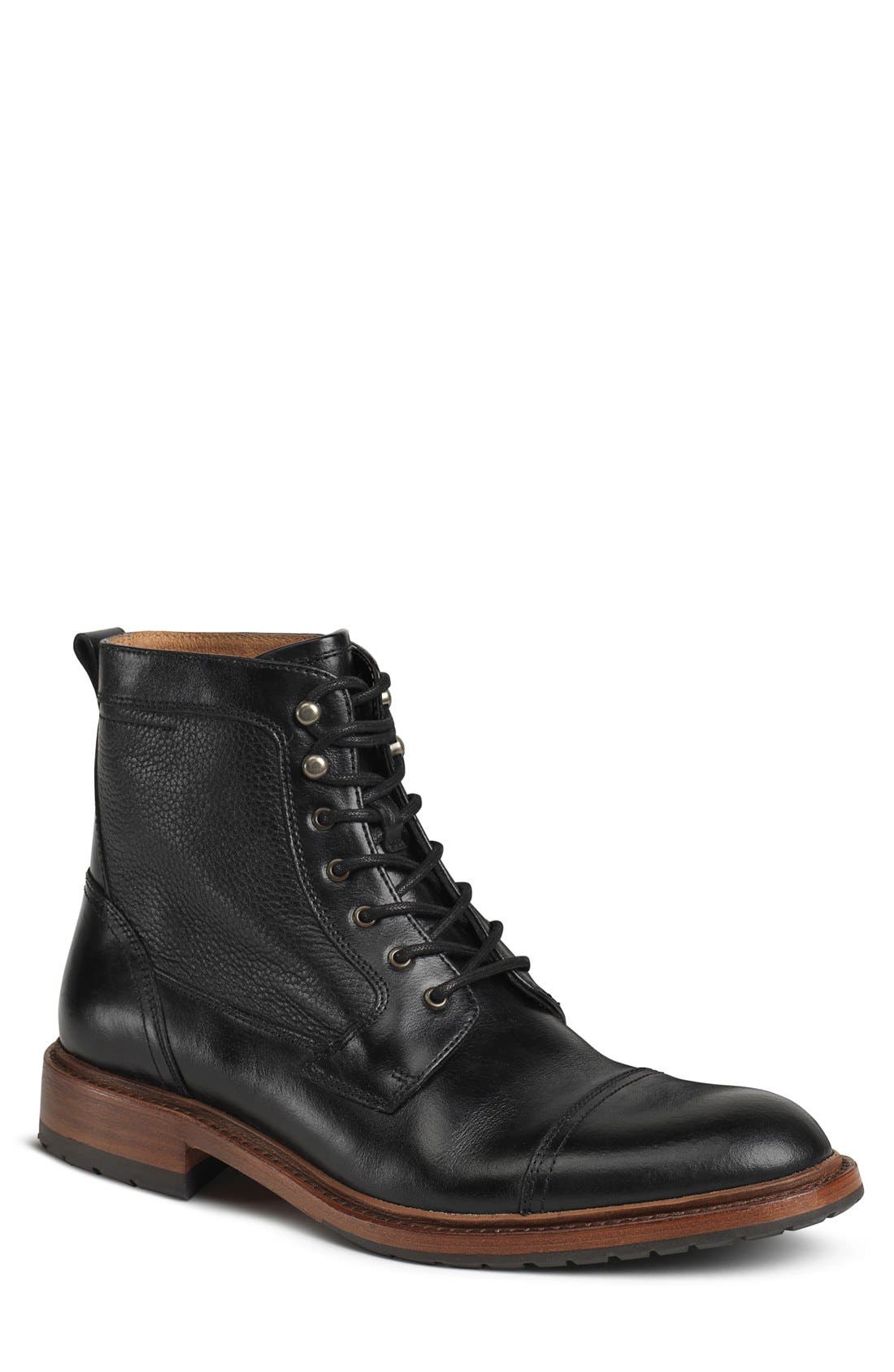 'Lowell' Cap Toe Boot, Main, color, BLACK