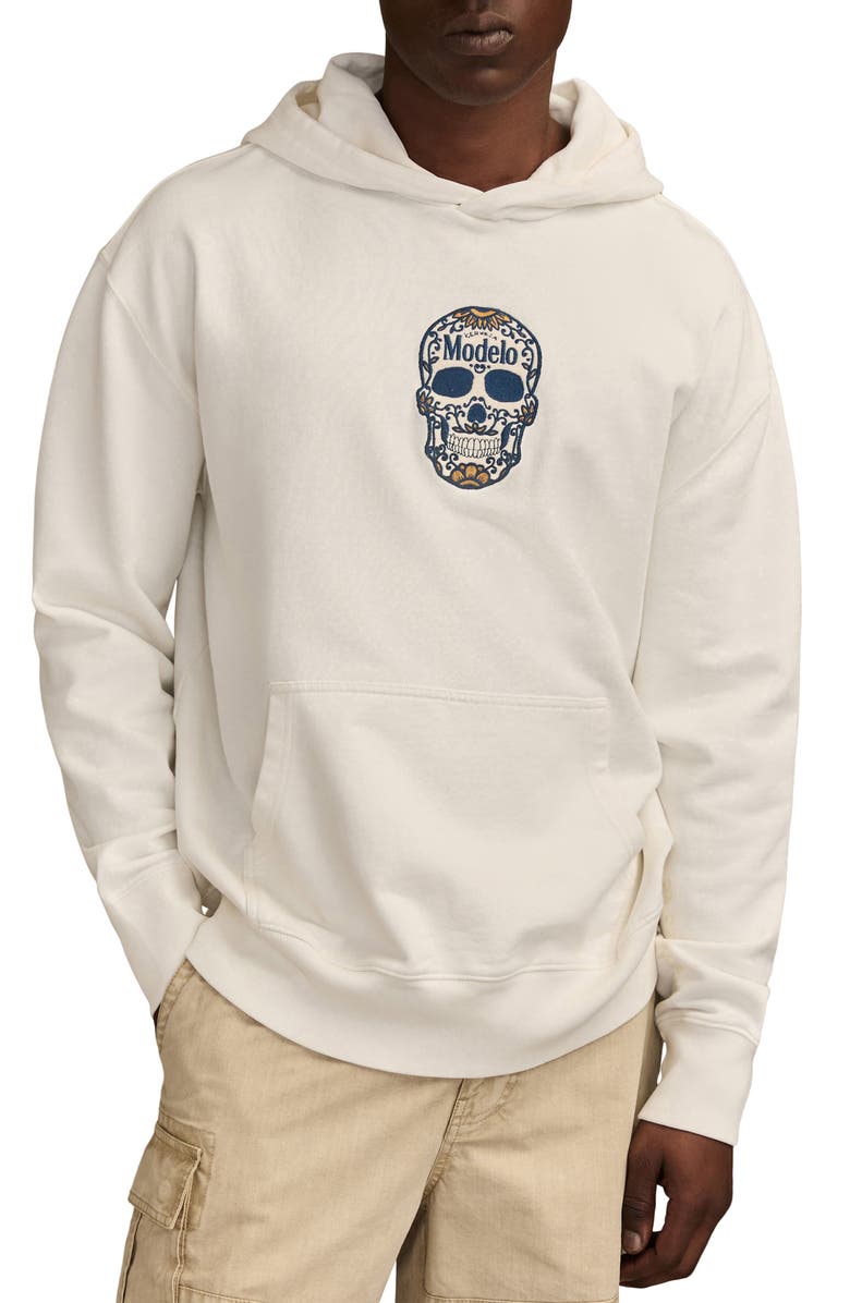 Lucky Brand Modelo Small Skull Embroidered Hoodie, Main, color, Cloud Dancer