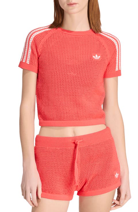 Open Stitch Short Sleeve Crop Sweater