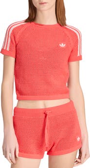 adidas Originals Open Stitch Short Sleeve Crop Sweater