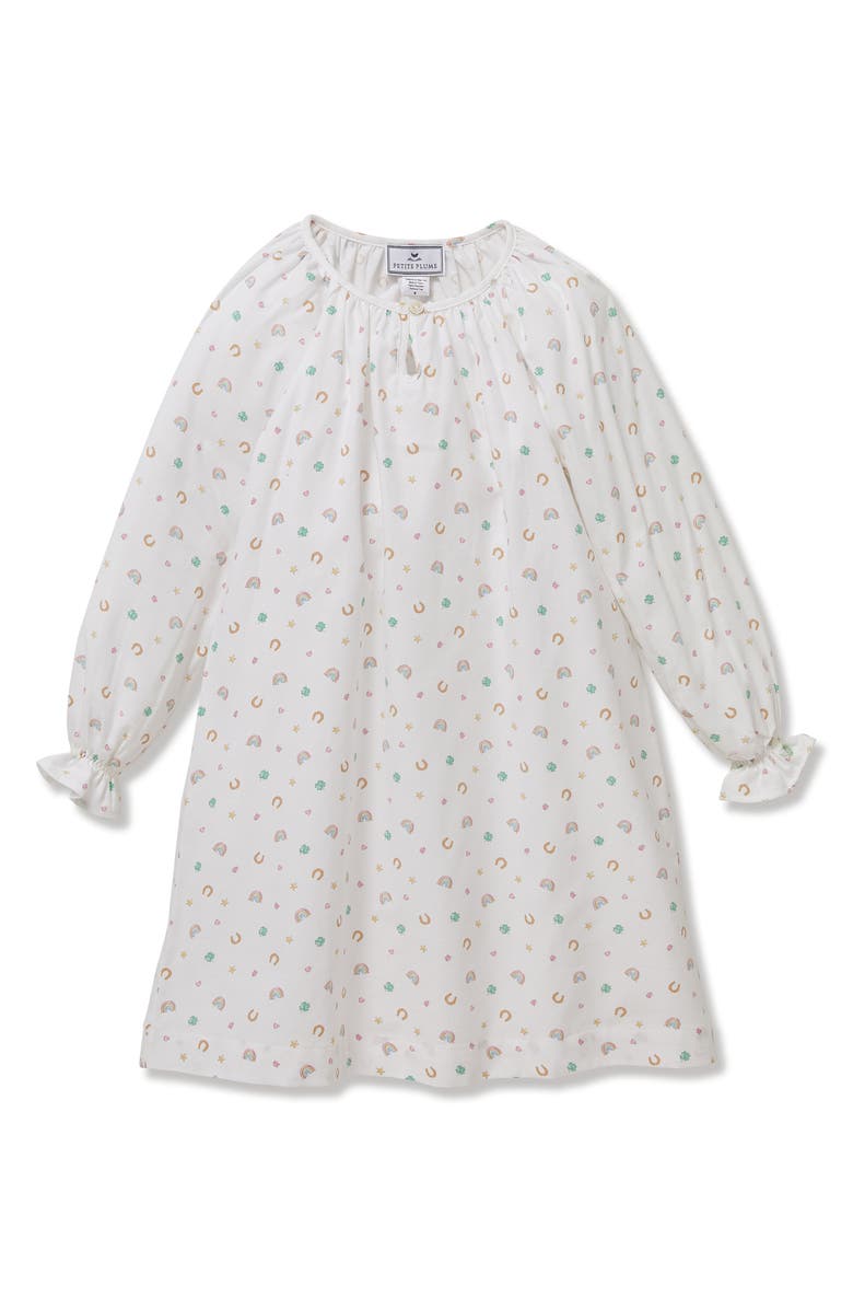 Petite Plume Kids' Delphine Lucky Icon Print Nightgown, Main, color, White