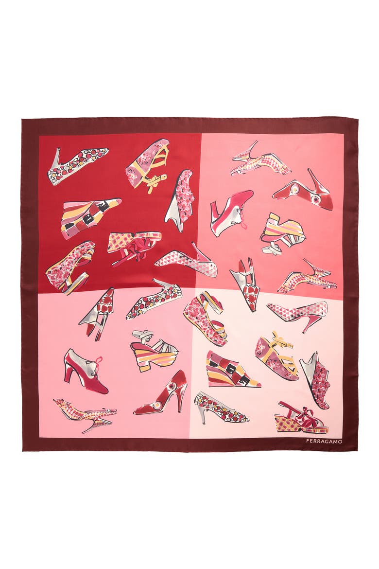 Genio Print Silk Square Scarf, Main, color, ROSE/RED
