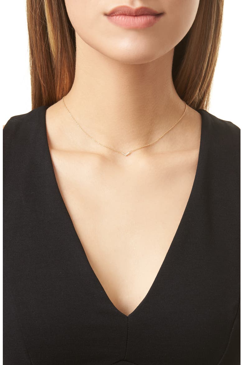 Mini Chevron Diamond Pendant Necklace, Alternate, color, YELLOW GOLD
