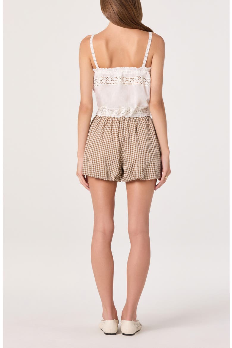 Margeen Cotton Gingham Bubble Shorts, Alternate, color, BROWN GINGHAM