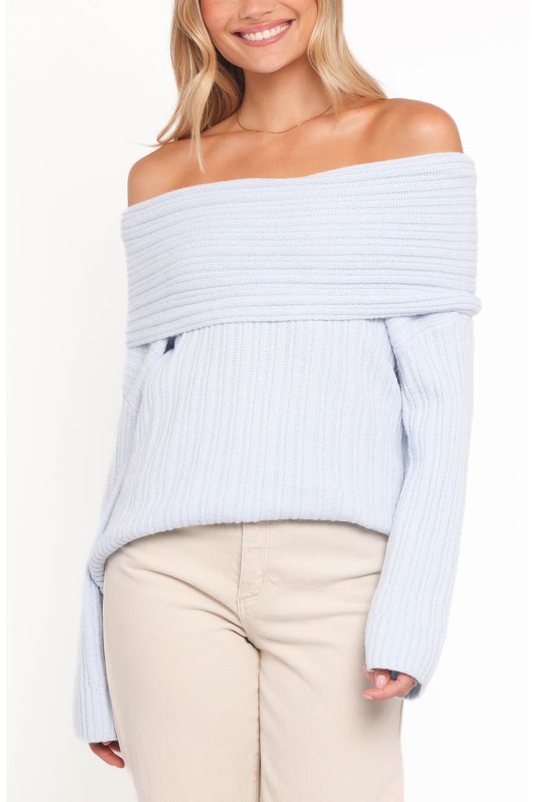 Kenny Off the Shoulder Rib Sweater, Main, color, PALE BLUE