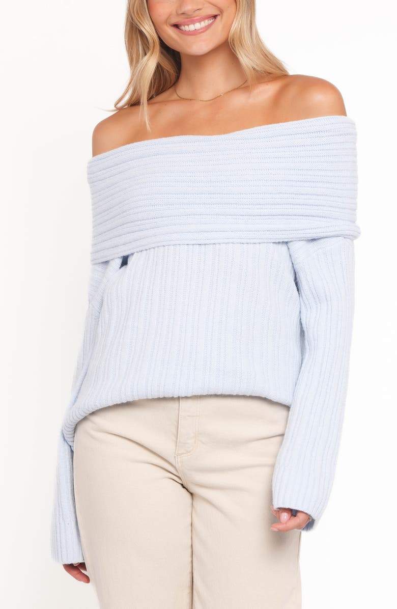 Petal & Pup Kenny Off the Shoulder Rib Sweater, Main, color, Pale Blue