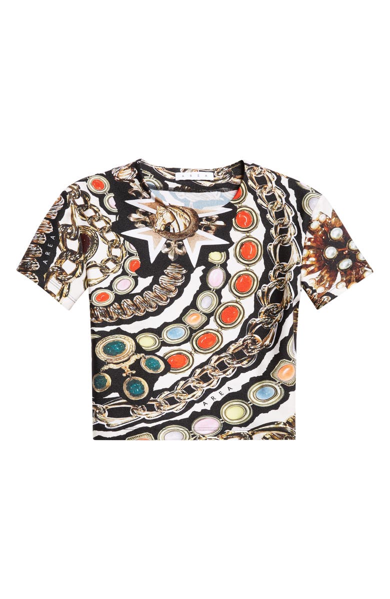 Area Gemstone Chain Print Crop Top, Alternate, color, Black Multi