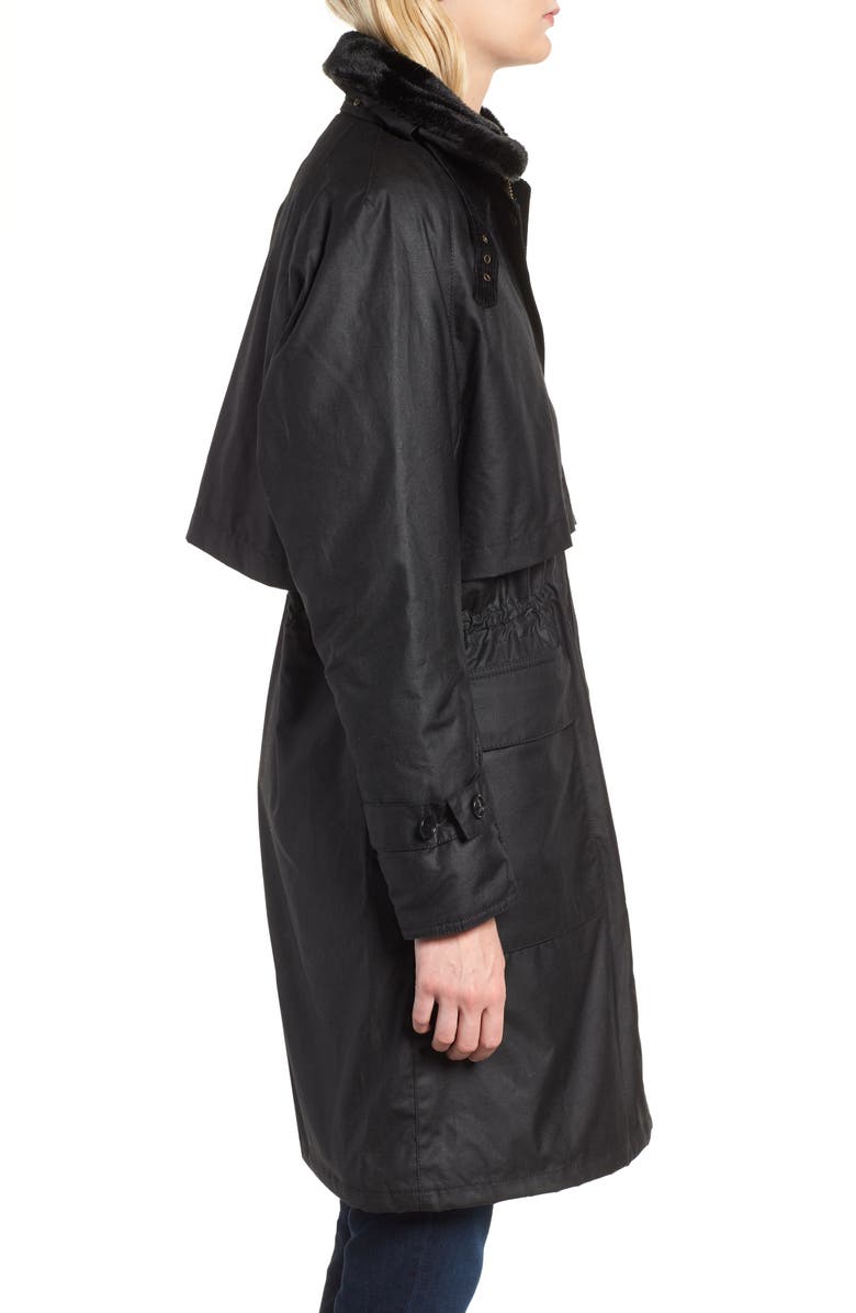 Barbour Floree Waxed Cotton Canvas Jacket with Faux Fur Collar, Alternate, color,