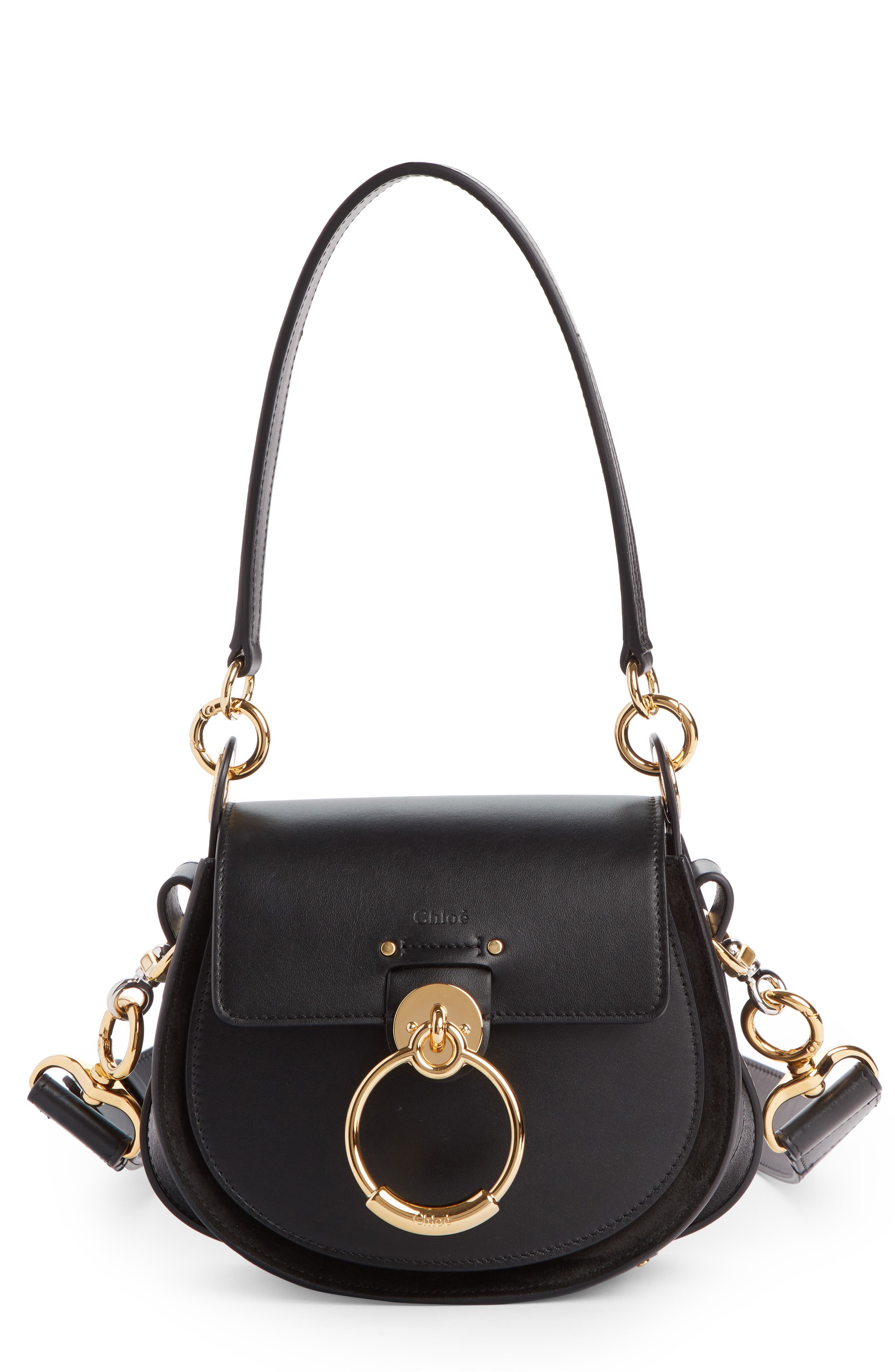 Small Tess Leather Shoulder Bag, Main, color, BLACK