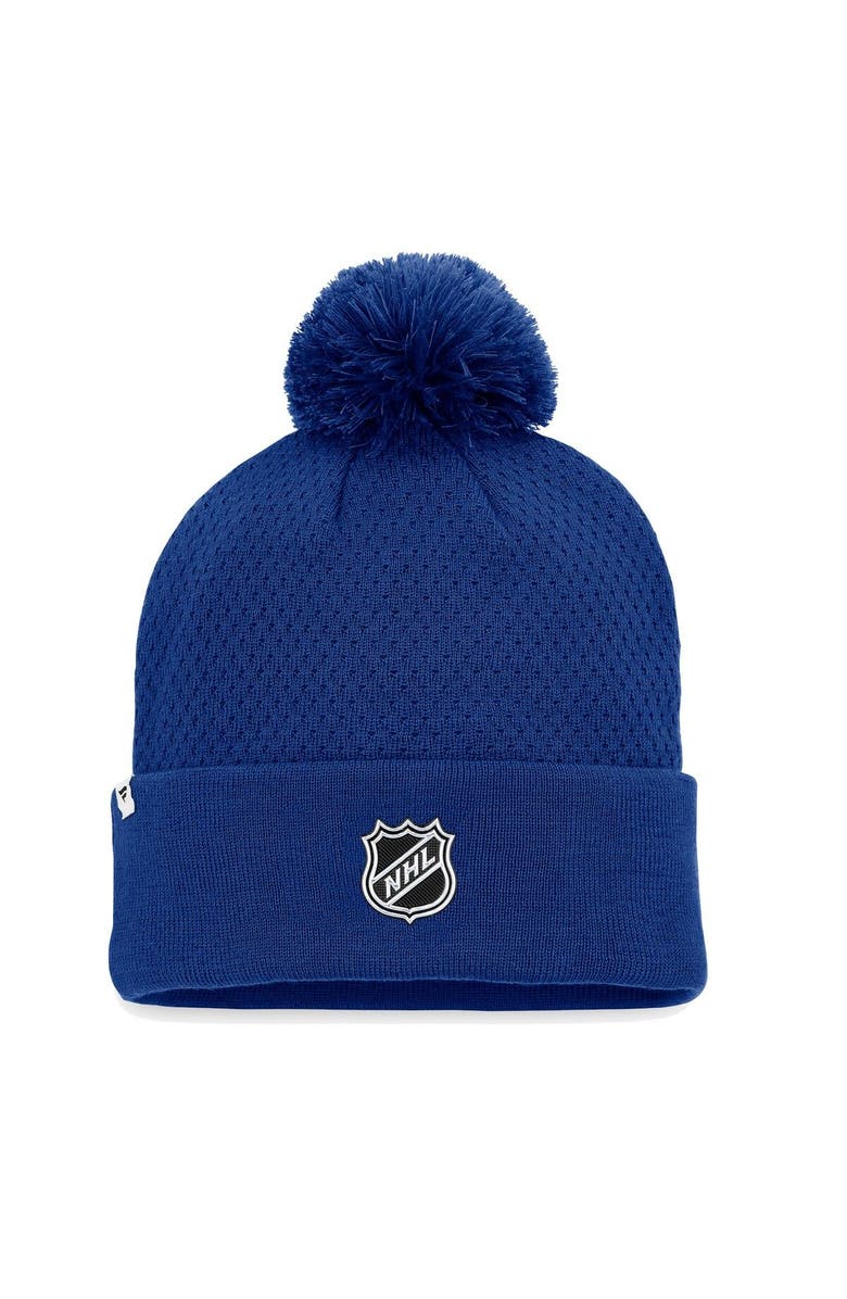 FANATICS Women's Fanatics Branded Blue Toronto Maple Leafs Authentic Pro Road Cuffed Knit Hat with Pom, Alternate, color, 