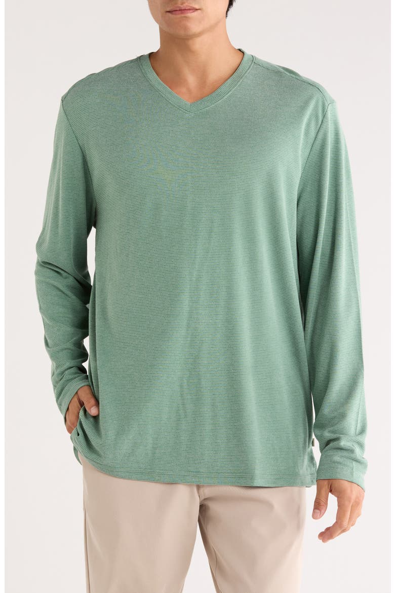 Tranquil Bay Stripe V-Neck Long Sleeve T-Shirt, Main, color, BONSAI