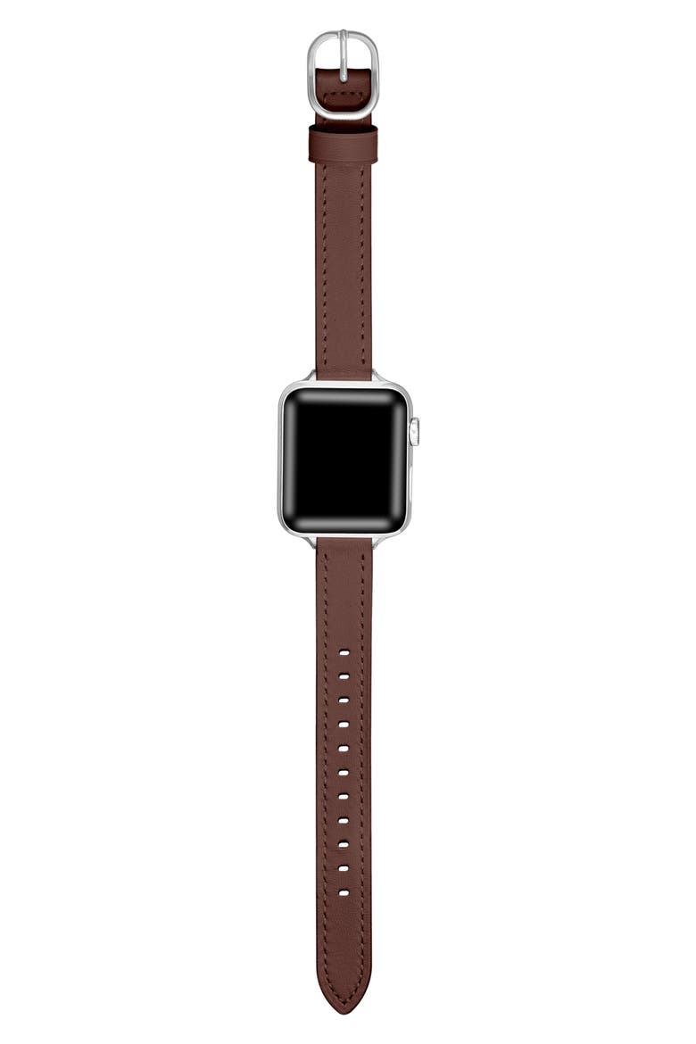 Carmen Skinny Leather Apple Watch® Watchband, Alternate, color, CHOCOLATE BROWN