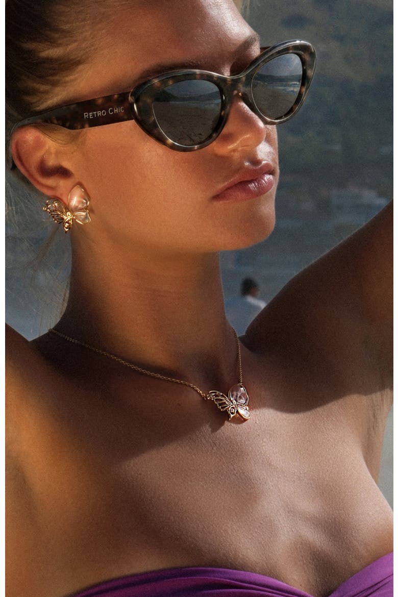 Butterfly Serenade Necklace, Alternate, color, Gold & White