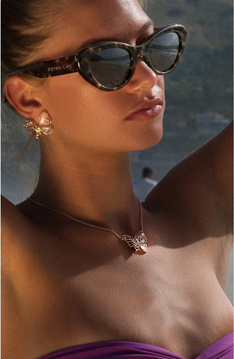 RETRO CHIC Butterfly Serenade Necklace, Alternate, color, Gold & White