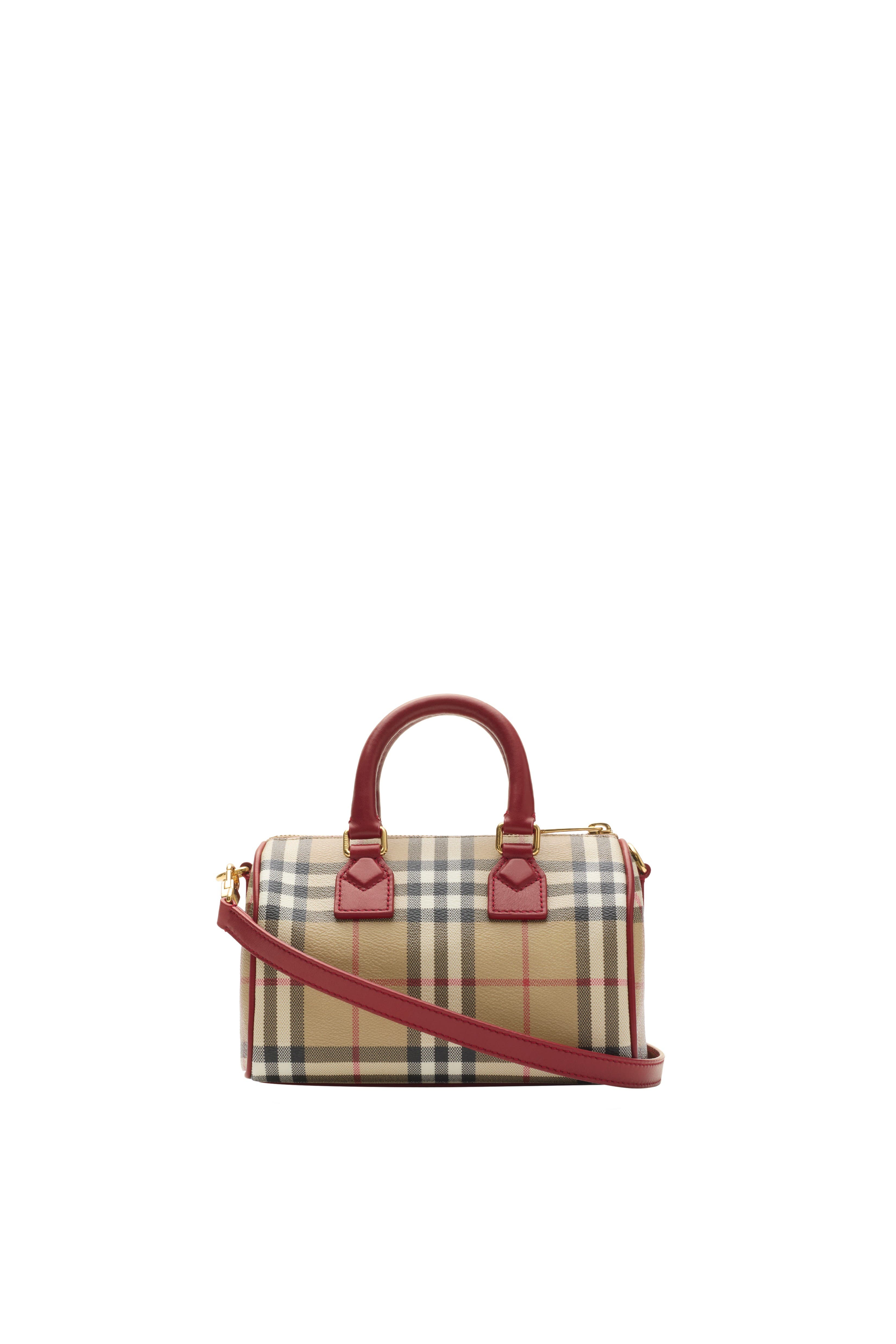 Burberry Mini Check Bowling Bag, Alternate, color, Archive Beige/Ruby Red