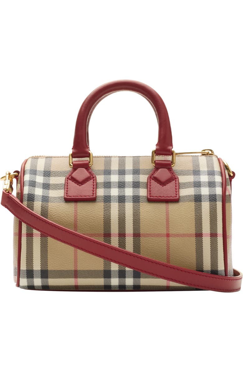 Burberry Mini Check Bowling Bag, Alternate, color, Archive Beige/Ruby Red