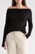 Renee C Off the Shoulder Long Sleeve Rib Knit Top