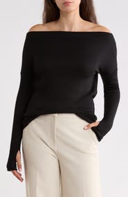 Renee C Off the Shoulder Long Sleeve Rib Knit Top