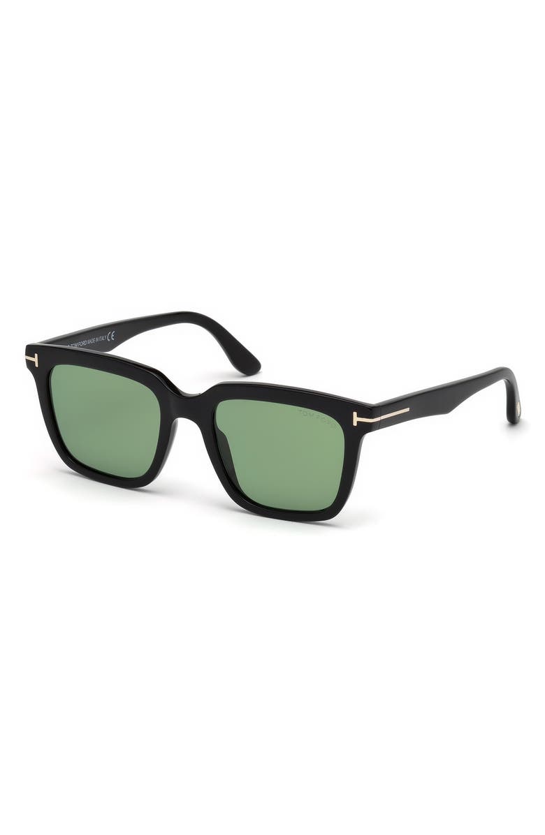 TOM FORD 56mm Round Sunglasses, Alternate, color, Shiny Black / Green