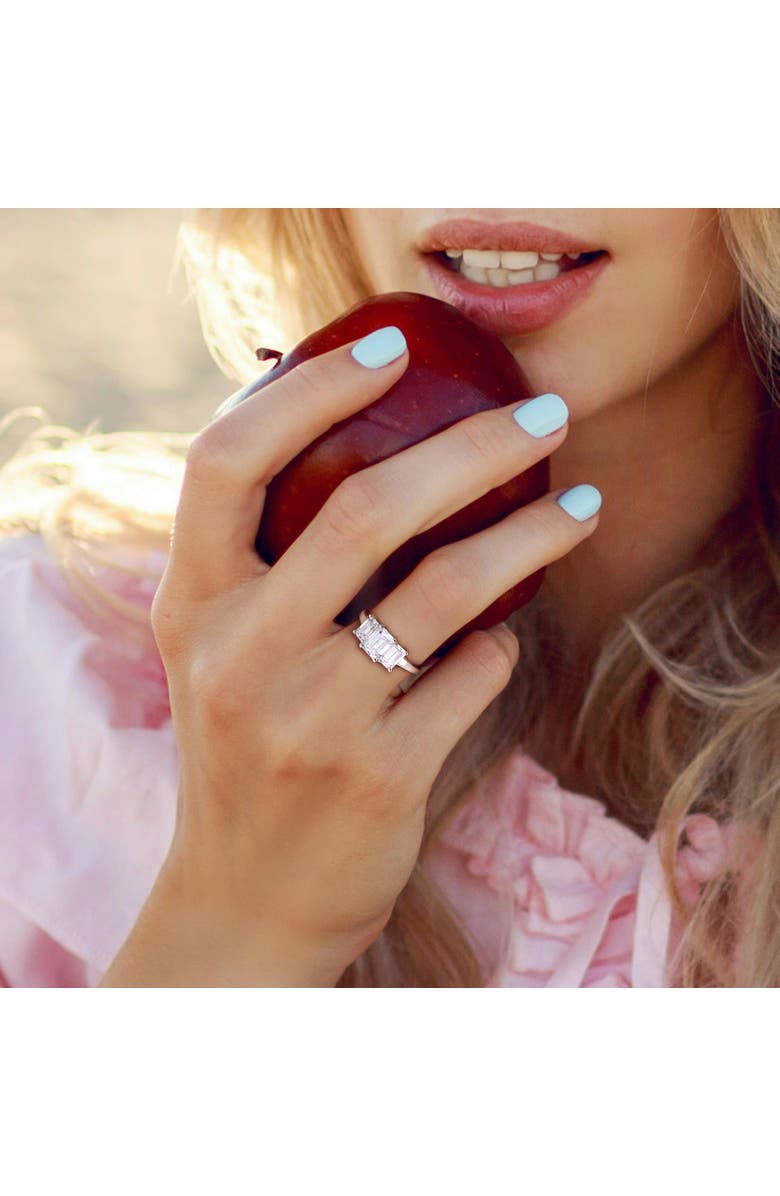 Julianna B. Emerald-cut Moissanite 3-Stone Ring, Alternate, color, Sterling Silver