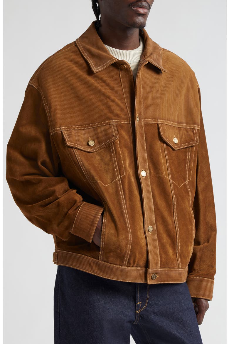 Journey Suede Trucker Jacket with Removable Faux Shearling Collar, Alternate, color, TOBACCO BROWN