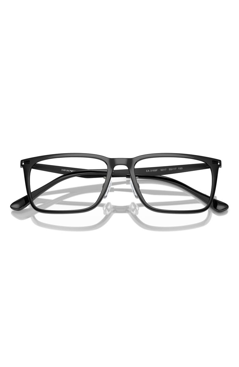 Emporio Armani 55mm Rectangle Optical Glasses, Alternate, color, Shiny Black / Demo Lens