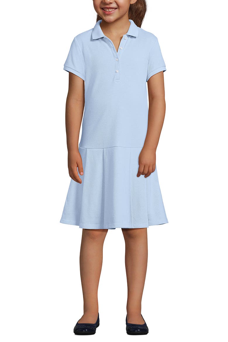 School Uniform Girls Short Sleeve Mesh Pleated Polo Dress, Main, color, Blue