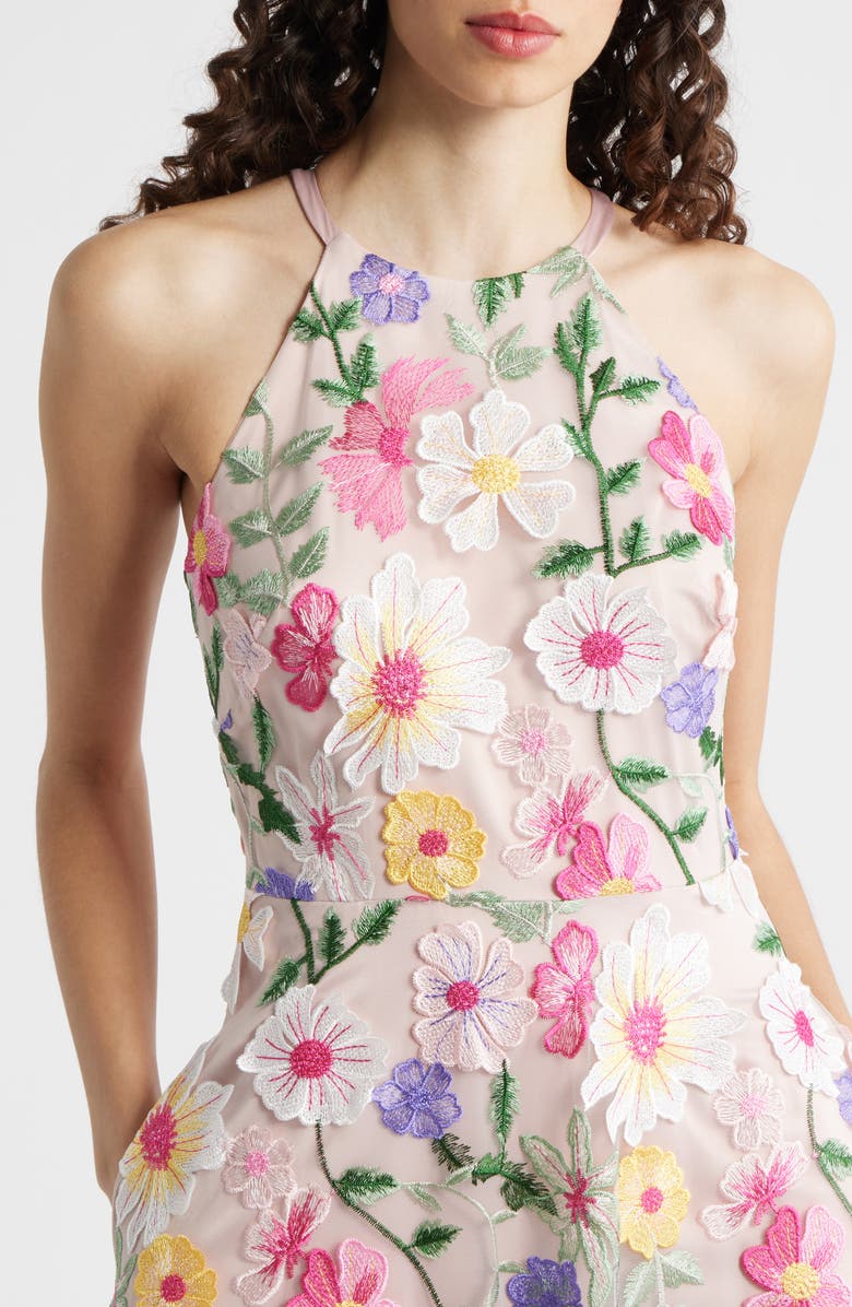 Eliza J Embroidered Sleeveless Gown, Alternate, color, Blush Multi