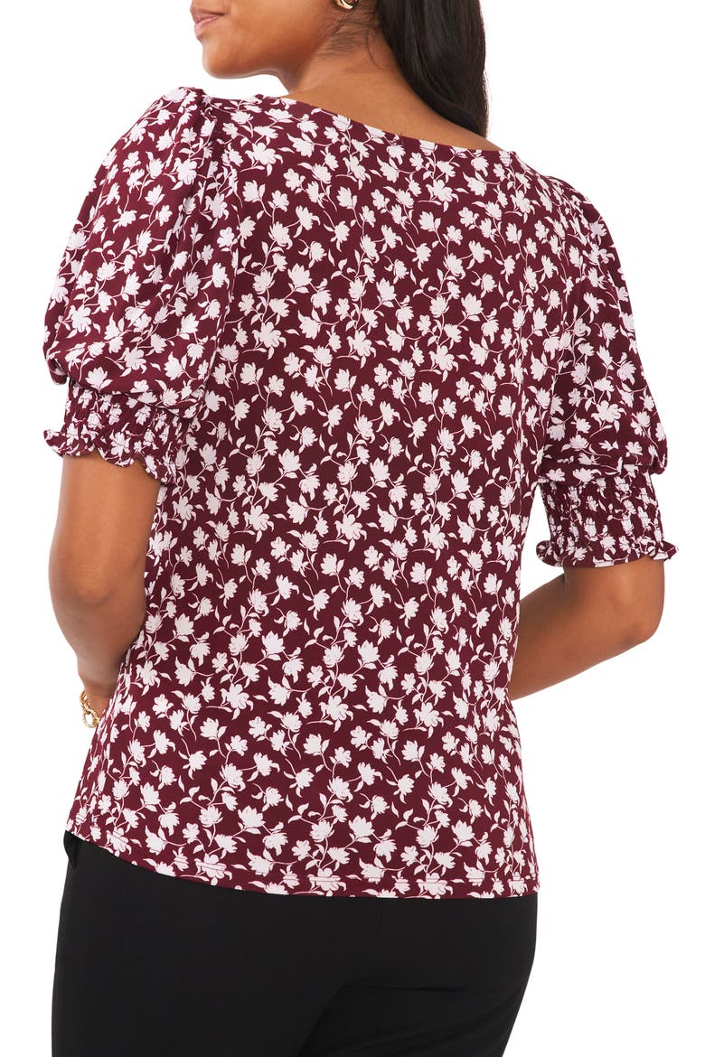 Floral Square Neck Smocked Sleeve Blouse, Alternate, color, ANCHO CHILIE 622