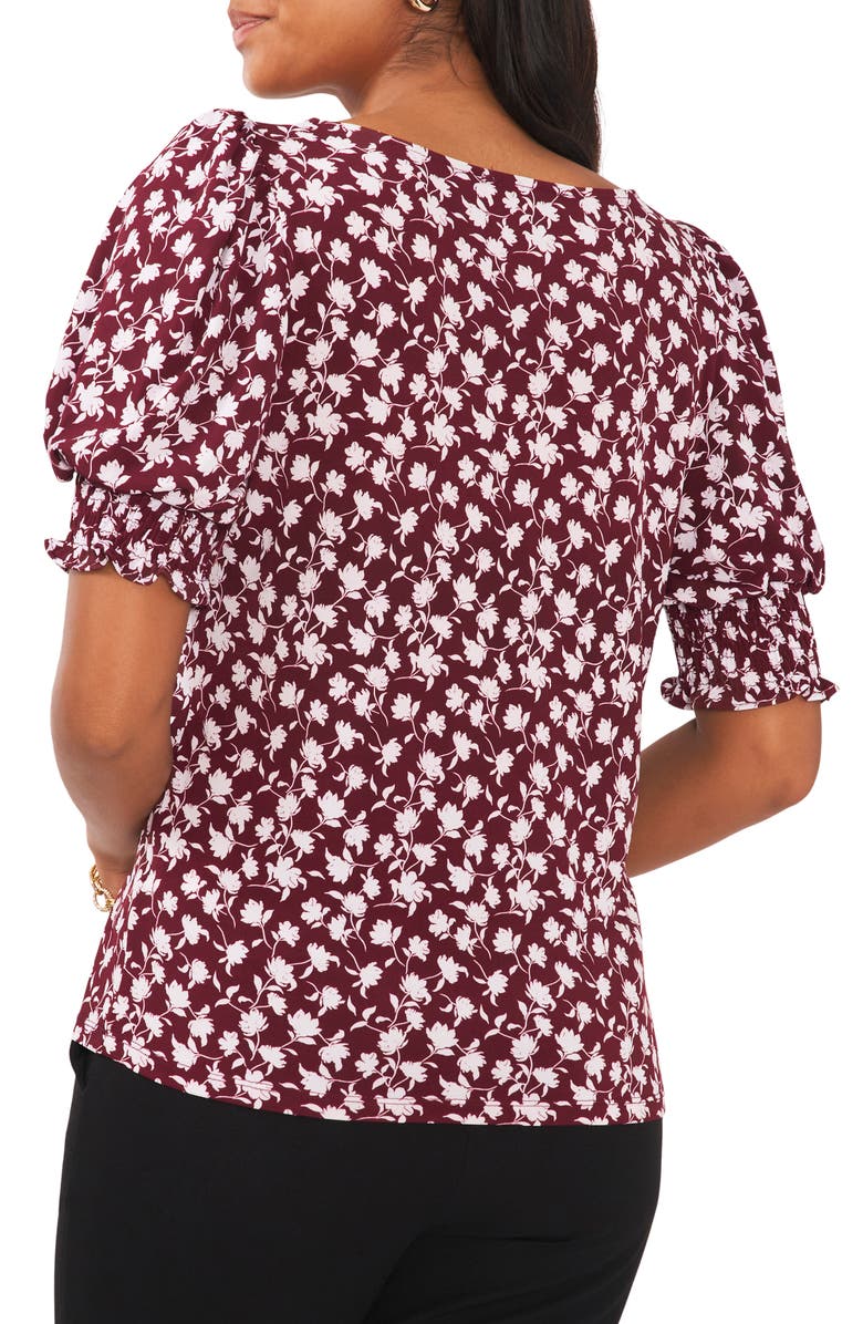 Chaus Floral Square Neck Smocked Sleeve Blouse, Alternate, color, Ancho Chilie 622