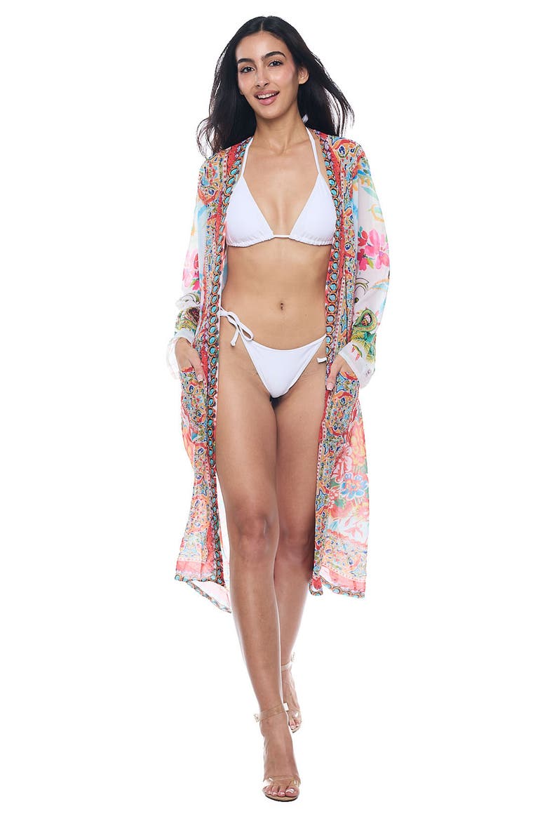 Floral Cover-Up Duster, Alternate, color, WHITE