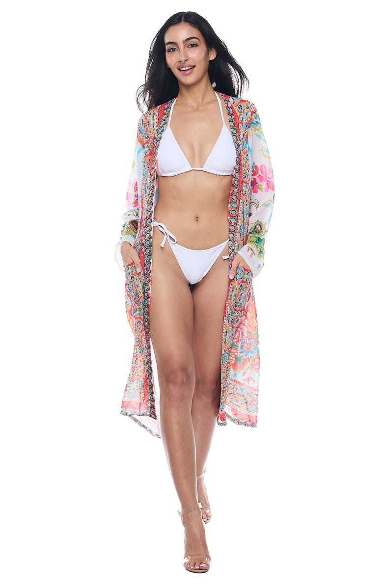 RANEES Floral Cover-Up Duster, Alternate, color, White