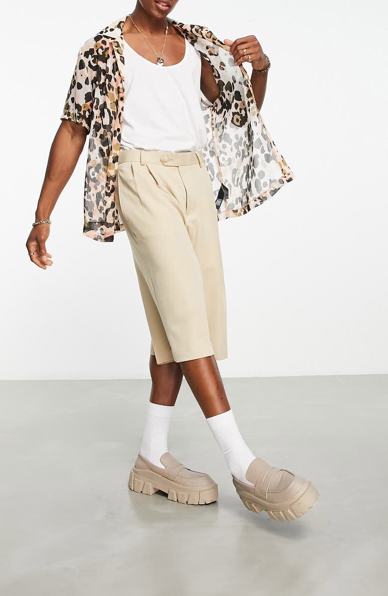 Topman Leopard Print Sheer Crinkle Camp Shirt, Alternate, color, 