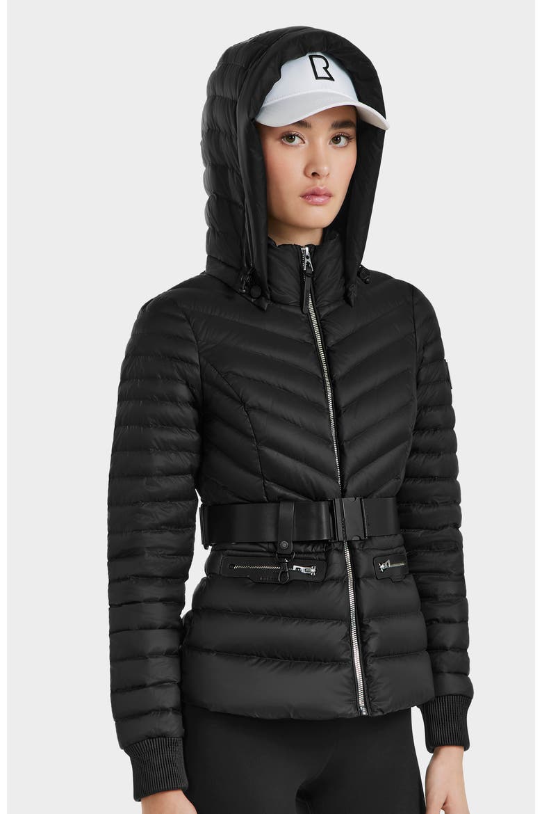 SCARLETT WOMEN'S QUILTED LIGHT DOWN JACKET WITH REMOVABLE BELT, Alternate, color, Black