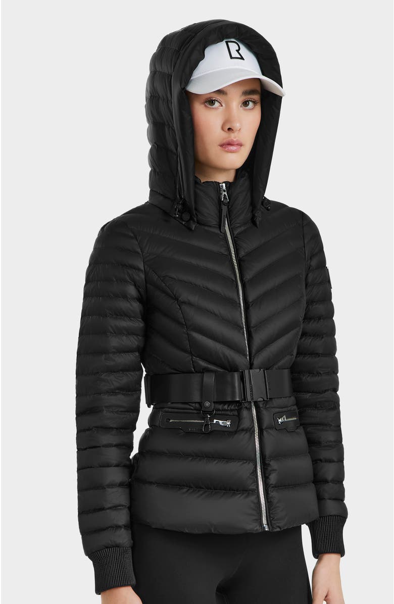 Rudsak SCARLETT WOMEN'S QUILTED LIGHT DOWN JACKET WITH REMOVABLE BELT, Alternate, color, Black