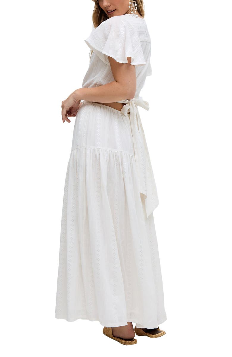 Raffya Candice Flutter Sleeve Jacquard Maxi Dress, Alternate, color, White