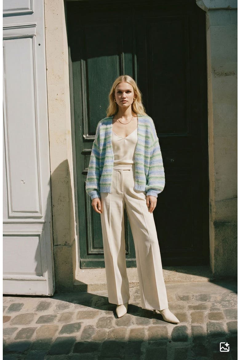 Maybe Stripe Open Front Cardigan, Alternate, color, FOG GREEN STRIPES MISTELTOE/CA
