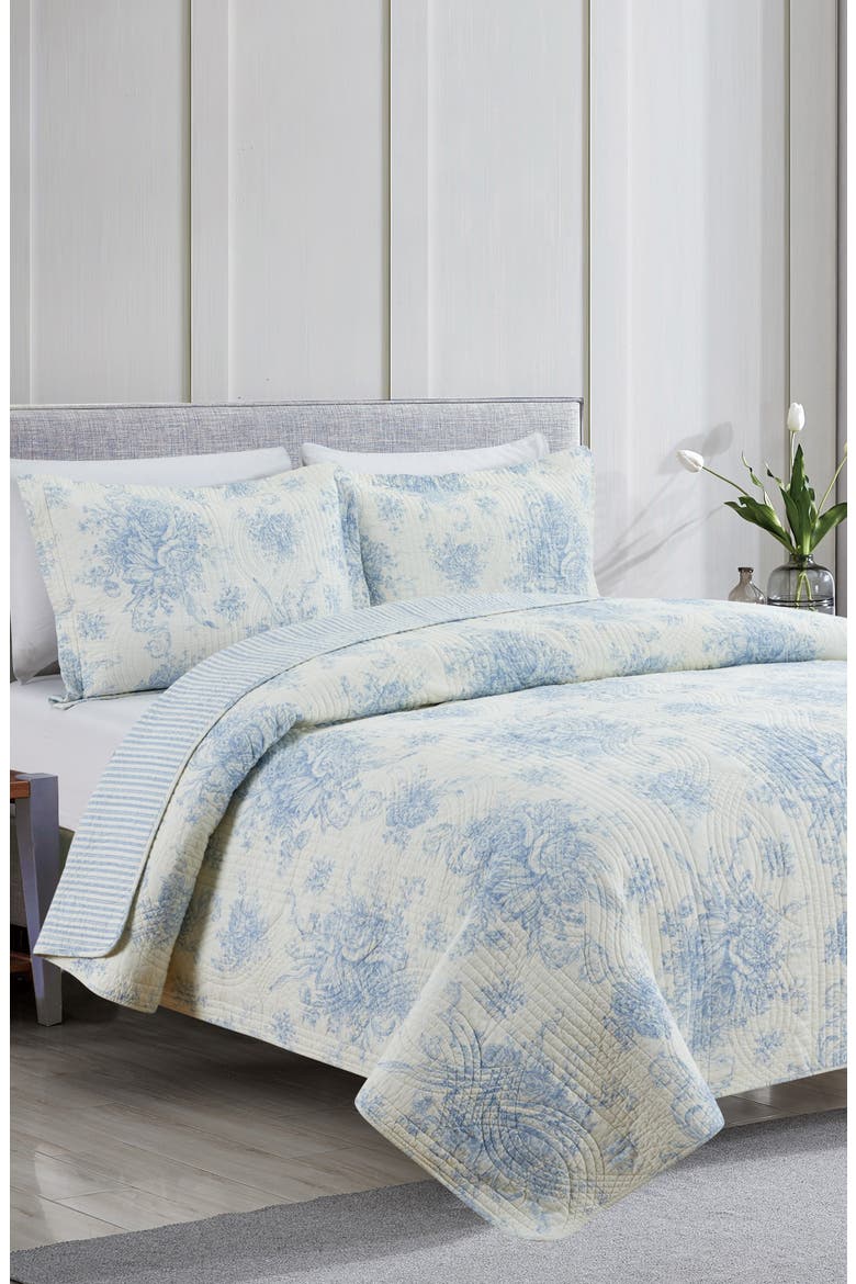 Toile Reversible Cotton Quilt Set, Alternate, color, LIGHT BLUE