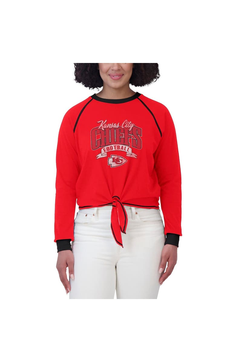 WEAR by Erin Andrews Women's WEAR by Erin Andrews Red/Black Kansas City Chiefs Plus Size Tie-Front Long Sleeve Top, Alternate, color, 